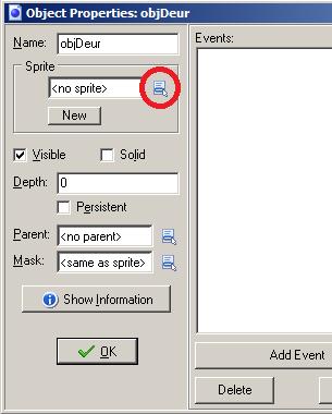 Selecteer de sprite sprdeur en klik op OK in het Object venster.