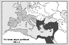 In feite was het Rijk al in 285 n.c. min of meer opgedeeld in en oostelijke en westelijk deel.