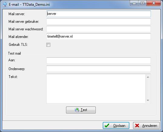 4.2. Configuratie E-Mail notificatie op server (SMTP) Als de TimeTell scheduler moet versturen (bijvoorbeeld voor E-Mail notificatie of voor ingeplande rapporten) dan moet u de E-mail instellingen