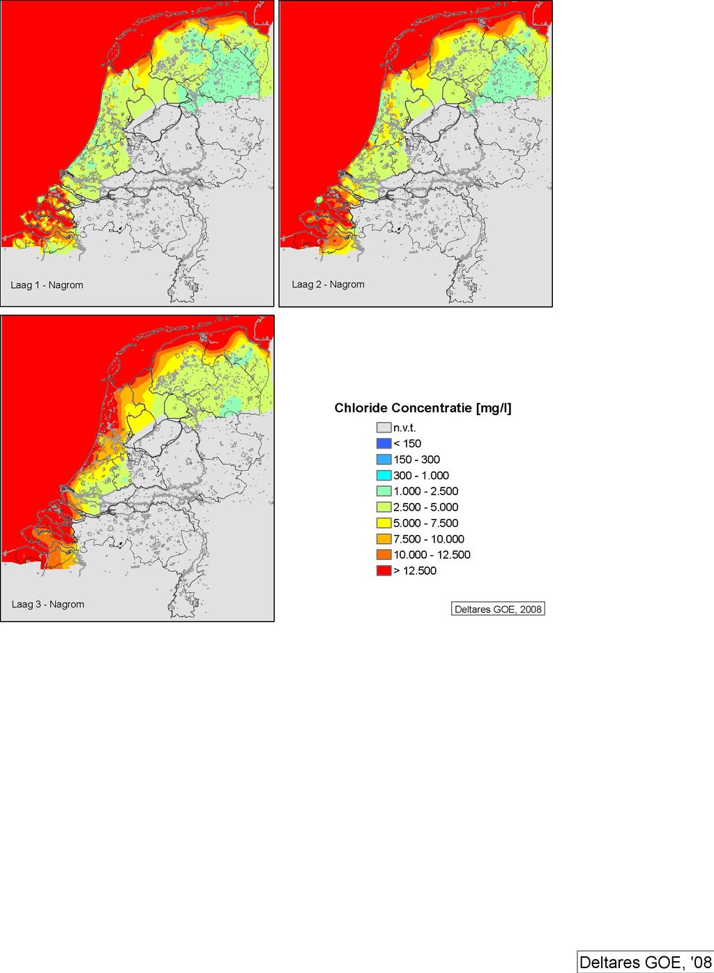 Figuur 10 Zoet-brak-zout verdeling (in mg Cl-/l),