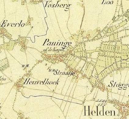 Afbeelding 4. Historisch Panningen en omgeving 1837-1844 Op de topografische kaart van de situatie verkend in 1837-1844 is Panningen gekarakteriseerd als een dorp.