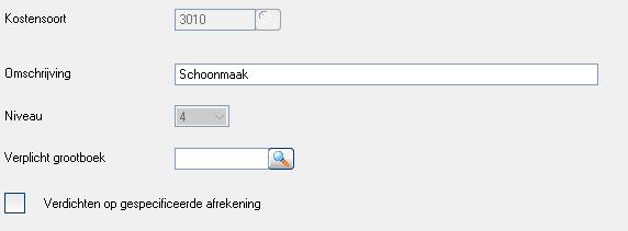 Onder iedere drie menu keuzes, staat de keuze voor Kostensoorten. Het invoeren van de kostensoorten, gaat voor alle de drie subadministraties op dezelfde wijze.