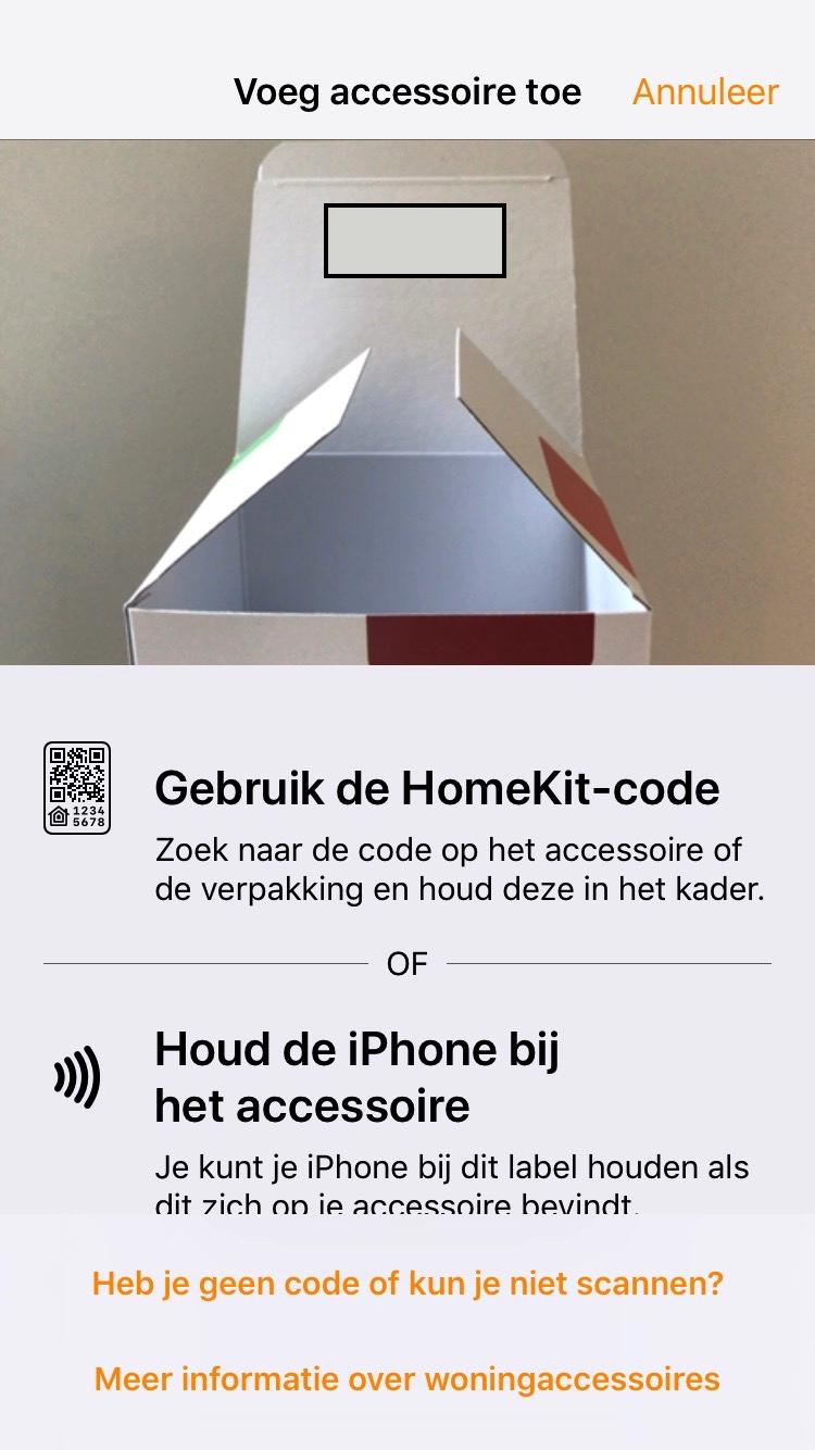 6. Koppelen met HomeKit Om de Pairot te koppelen met Apple HomeKit, opent u de Woning app op uw tablet of smartphone en kiest u voor Voeg accessoire toe.