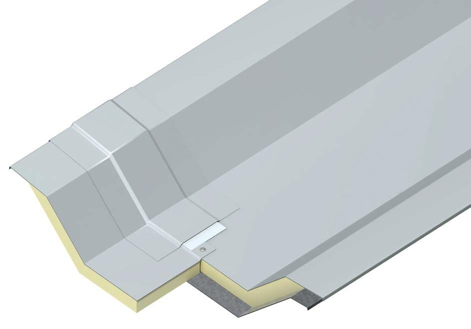 Geïsoleerde goten 3 Gootverbinding Zelfklevende folie dat speling toelaat 100 mm breed, aan te brengen op de werf Band PVC membraan van 250 mm breed.