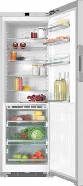Bewaar samen met Miele uw levensmiddelen naar keuze Vrijstaande koelkast Vrijstaande koelkast, 60 cm breed, 185 cm hoog met bekleding en deur van roestvrij staal K 28463 D edt/cs K 28463 D edt/cs +