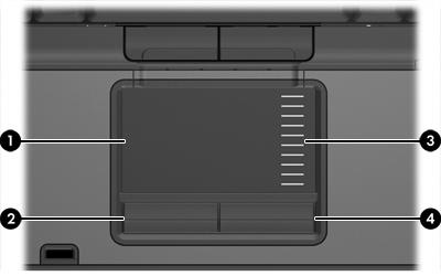 Touchpad In de volgende illustratie en tabel wordt het touchpad voor de computer beschreven.