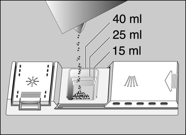 Afwasmiddelbakje met doseerhulp De indeling in het afwasmiddelbakje biedt hulp bij de juiste dosering van het afwasmiddel.