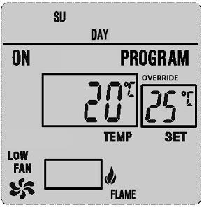 8 Temperatuur tijdelijk manueel veranderen (OVERRIDE) Het is ten allen tijde mogelijk de vooraf geprogrammeerde SET-temperatuur te wijzigen zonder daarvoor veranderingen in het