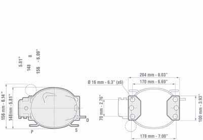 50 1/4 5/16 3/8 1/4 Cu Cu S - Suction P - Process D - Discharge Ø mm Ø in