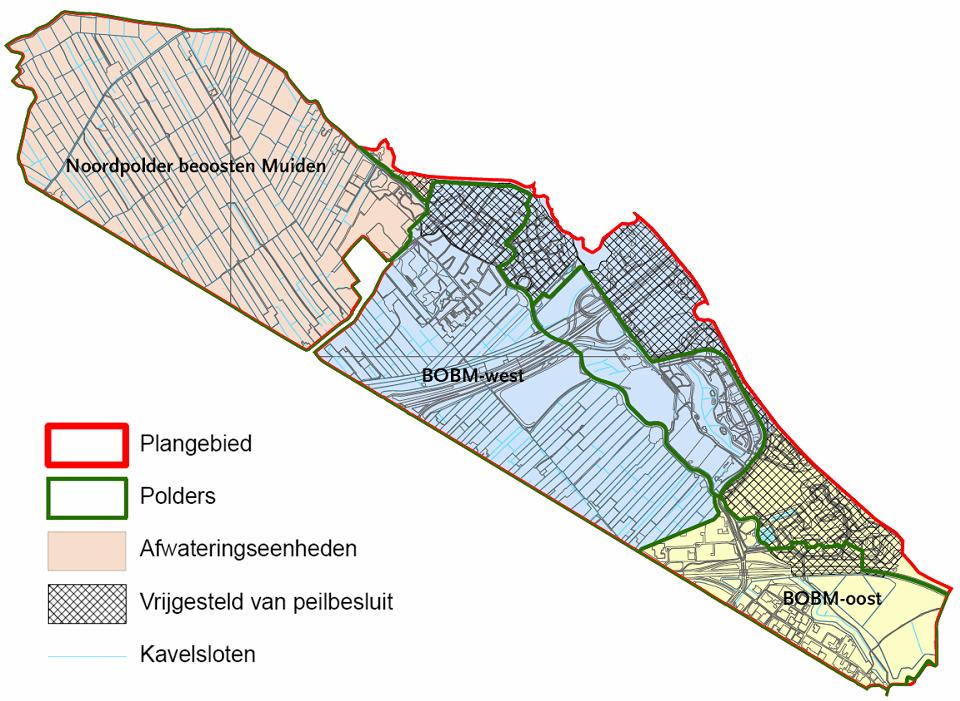 Figuur 3.4 Plangebied en onderverdeling in afwateringseenheden. 3.5 Afwateringseenheden Op basis van de vigerende peilbesluiten (lit. 25-28), voorgaande waterinrichtingsplannen (lit.