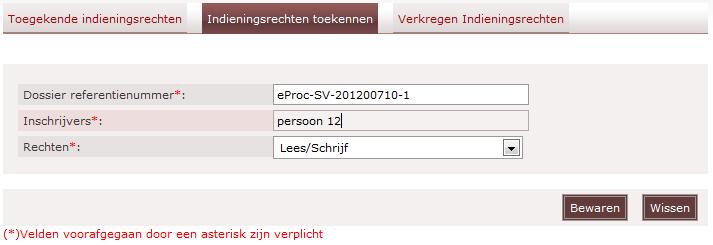 Kies de toe te kennen Rechten Lees/Schrijf : laat toe om het dossier te raadplegen, en om documenten op te laden en te tekenen. Alleen lezen : laat toe om het dossier te raadplegen.