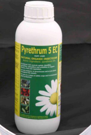 Pyrethrum ook nog. Plantenextract op basis van de in Afrika geteelte margriet.