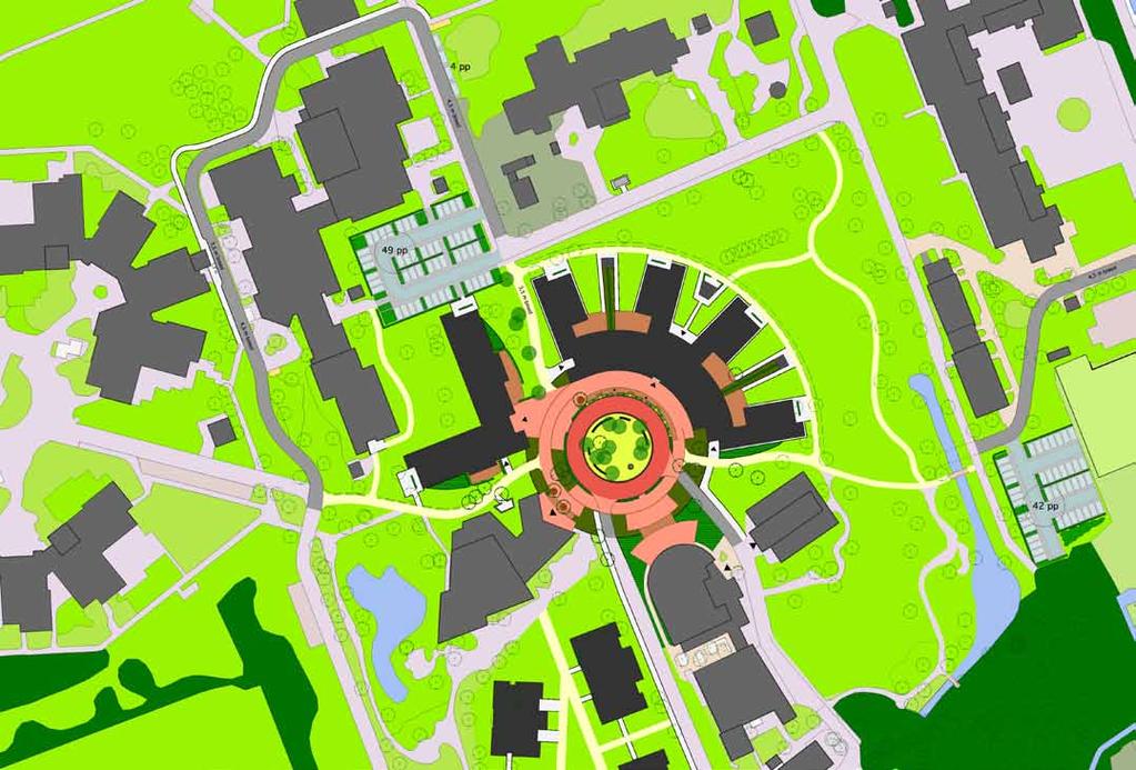 Centrum PLEIN Legenda 2 Nieuwbouw 1e fase A= gebouw A B= gebouw B 1= Terras 2= 13 fietsplekken 3= Blokhagen; Taxus baccata 50 cm hoog 4= Betonklinkers; A lichtgrijs 1 7 5= Betonklinkers; B lichtrood