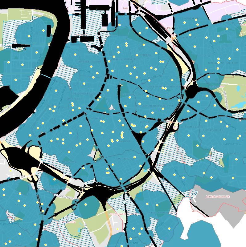 1. Voorzieningen: bereik (ruimtelijke spreiding) en tekortzone ahv GIS-model: voorzieningen: bepaald bereikzone (niveau en wandelafstand) barrières (snelweg,