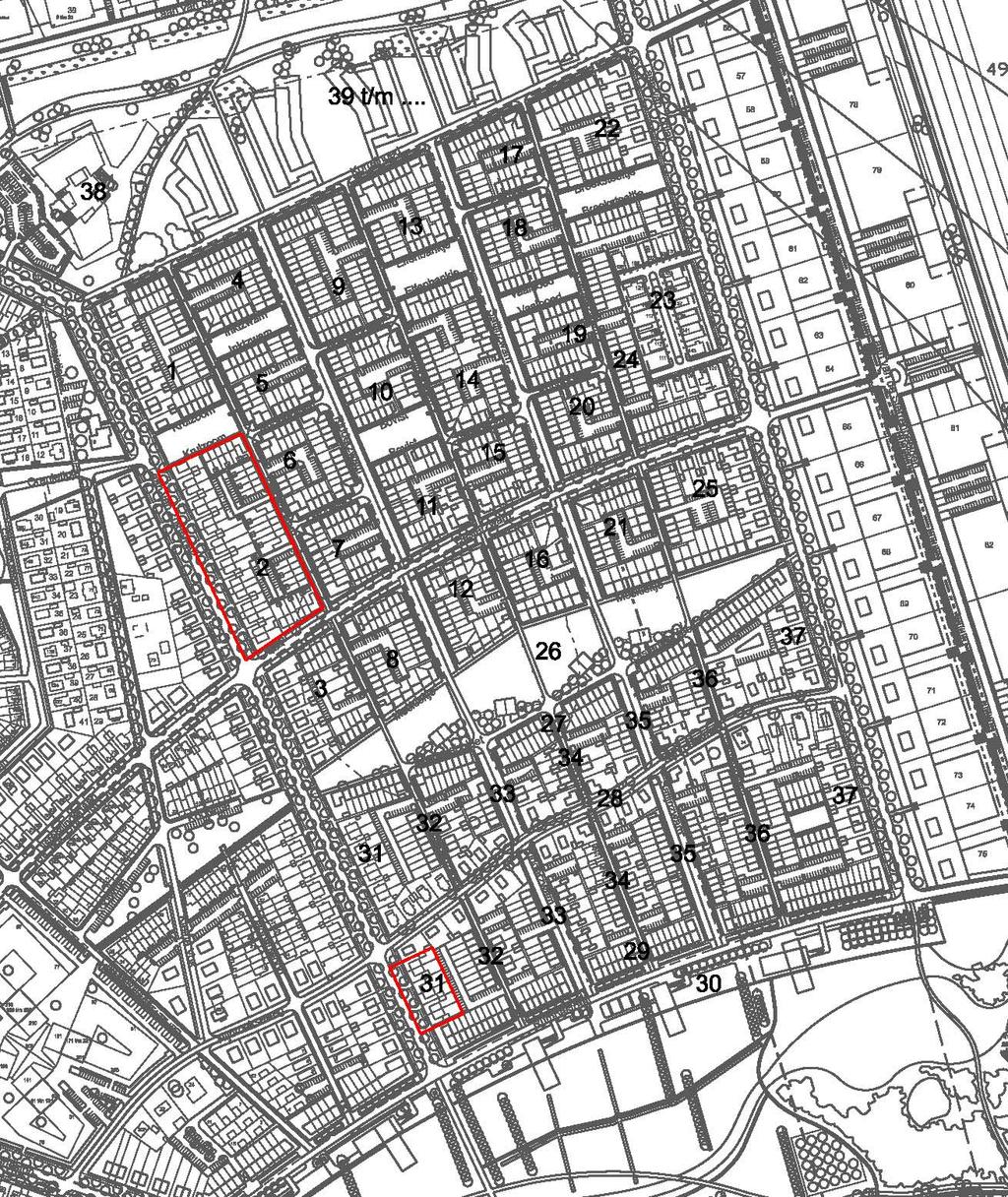 gedeelte van deelgebied Het Rooster. De locaties betreffen vlek 2 en vlek 31 van het verkavelingsplan (zie afbeelding 2). Het Rooster is het tweede grote woningbouwgebied van Zuidbroek.