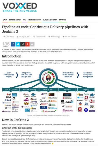 In Jenkins 1 werkte het maken van pipelines niet echt optimaal, zeker niet in een microservice-omgeving PIPELINE AS CODE Op JavaOne vertelde Kohsuke Kawaguchi, de of 100 Jenkins jobs op.