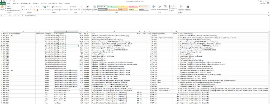 Elke productlijst MOET beginnen met het artikelnummer! Een prijsveld en een voorraadveld mogen niet ontbreken in een database van een webwinkel!