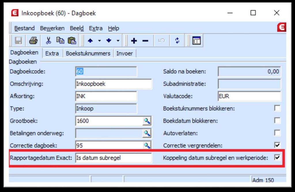 Exact AEC; rapportagedatum en werkperiode Dagboek rapportagedatum Exact Boekingsdatum <>