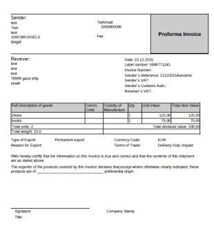 SPST zal enkel een PROFORMA invoice afprinten vermits Express Easy zich richt op klanten die dit netwerk gebruiken om niet-commerciële zendingen te versturen.