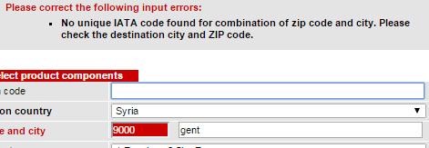 postcode/stad niet correct is.