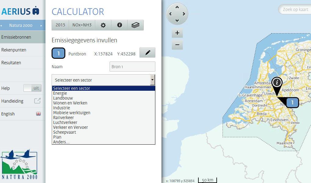 Bij het invoeren van gegevens in AERIUS Calculator is de emissie van de betreffende activiteit het uitgangspunt. De emissiebronnen worden ingevoerd in AERIUS Calculator.