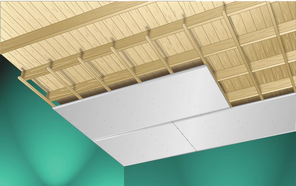 7 Plafonds op houten reels Plafondbekledinen van houten vloeren en daken Toepassin en voordelen Gyproc-plafonds op houten reels worden specifiek toeepast bij plafondbekledin binnen een ebouw onder