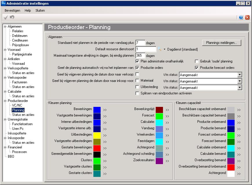 Intern factureren 2.2. Administratie instellingen: Planning Afbeelding 2.2. Administratie instellingen - Productieorder Planning Hier is noodzakelijk dat het vinkje bij Plan administratie onafhankelijk aan staat.