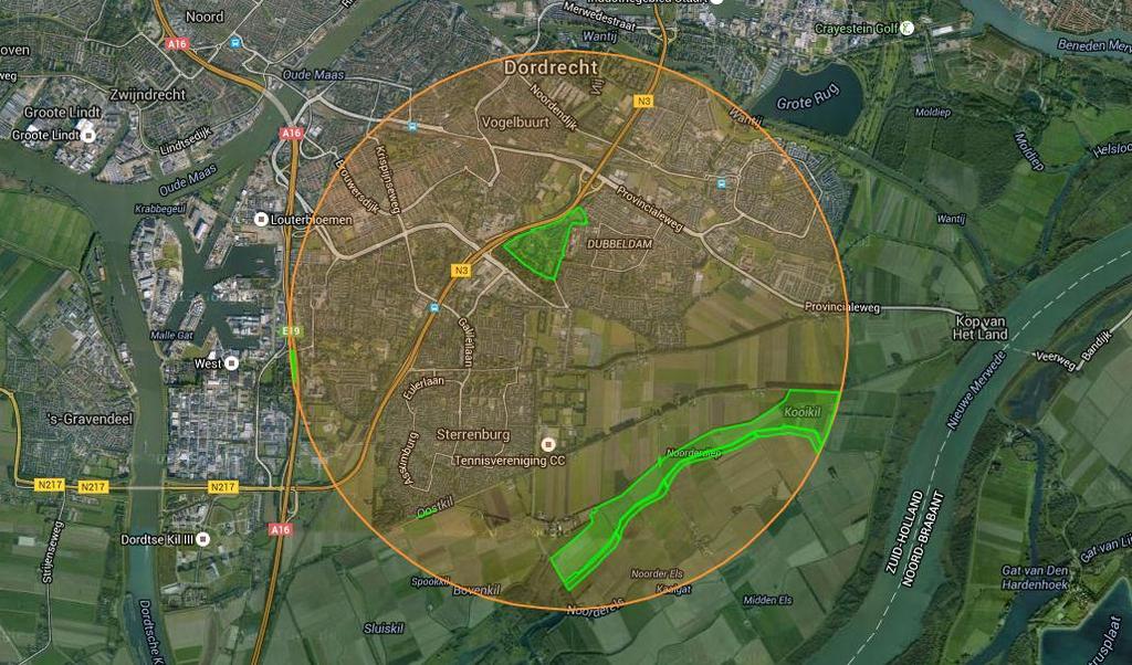 Quickscan flora en fauna nieuwbouwwoningen aan de Stevensweg 39 te Dordrecht Figuur 3. Ligging plangebied (rood omcirkeld) ten opzichte van NNN-gebieden.