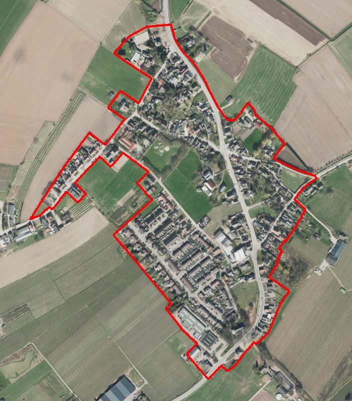 1.2. Ligging plangebied Het plangebied bestaat uit de kern Buurmalsen. De navolgende afbeelding bevat een luchtfoto waarop met rood de begrenzing van het plangebied is aangeduid.