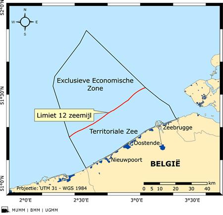 Belgisch deel Noordzee 12 mijlszone Belgische territoriale wateren >12 mijlszone België is volledig bevoegd