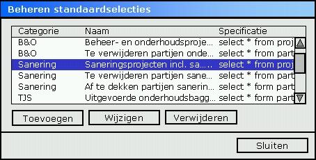 Figuur 3-23: Schermvoorbeeld voor het beheren van standaardselecties. 3.12.5 Beheren gebruikersrechten Met de functie Beheren gebruikersrechten kan aan gebruikers een gebruikersrol worden toegekend.