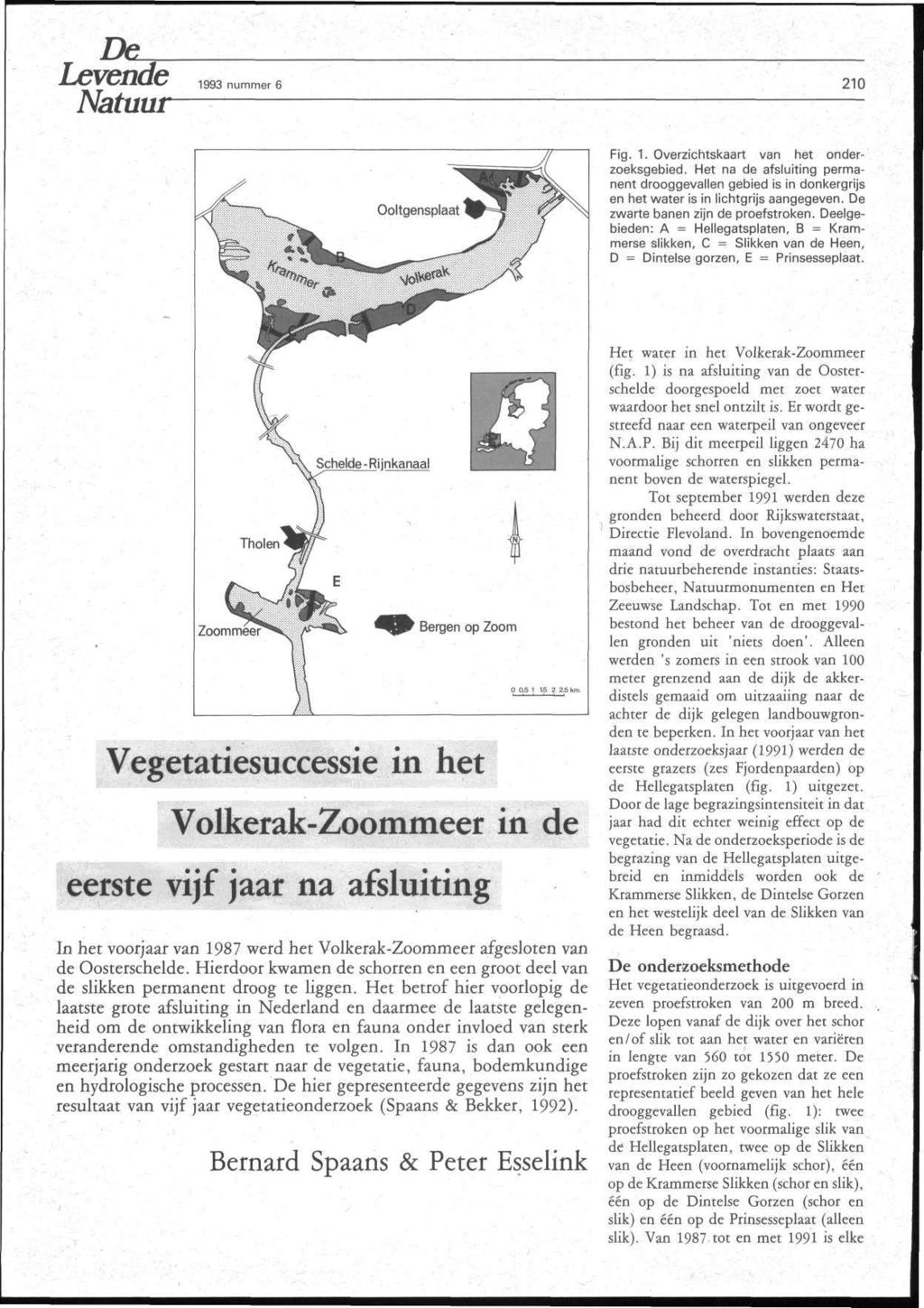 Levende Natuur 1993 nummer 6 210 Fig. 1. Overzichtskaart van het onderzoeksgebied. Het na de afsluiting permanent drooggevallen gebied is in donkergrijs en het water is in lichtgrijs aangegeven.