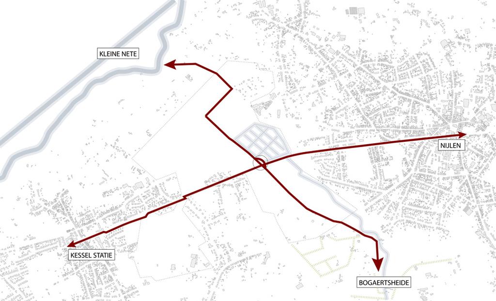 PRINCIPES CLUSTER Versterken relatie tussen de verschillende deelgebieden Verankering cluster door hoofdroutenetwerk Kleine Nete Bogaertsheide slechten barrières creeëren zichtassen verbindende