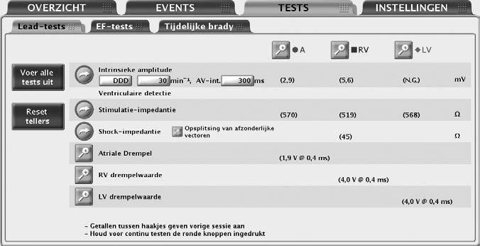 SYSTEEMDIAGNOSTIEK LEAD-TESTS 5-13 Figuur 5 4. Scherm Lead-tests Lead-tests kunnen opgevraagd worden aan de hand van de volgende stappen: 1. Vanuit het hoofdscherm, selecteer het tabblad Tests. 2.