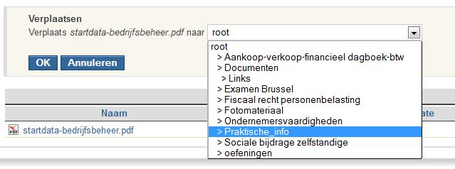 Omdat we willen dat het bestand Startdata-bedrijfsbeheer.pdf in de map Praktische_info komt te staan, selecteren we die map. Ook hier bevestigen we weer met OK.