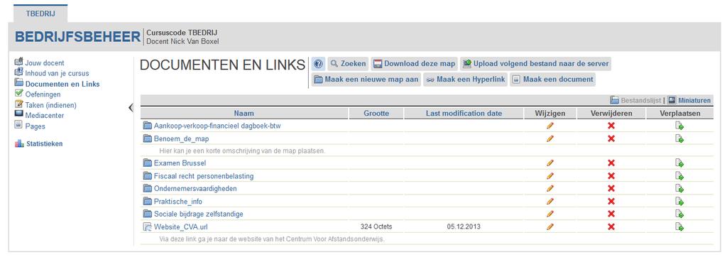 Je kan een aparte map Links maken met verschillende hyperlinks die voor de student van meerwaarde kunnen zijn.