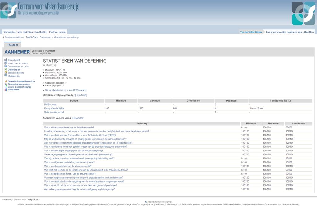 1 Statistieken per oefening In dit deel leer je de statistieken per oefening te bekijken. Dit doe je dan ook in het menu Oefeningen.