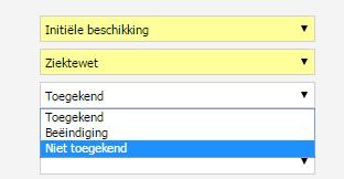 Bij het toevoegen van een nieuwe UWV-beschikking kunt u bij status