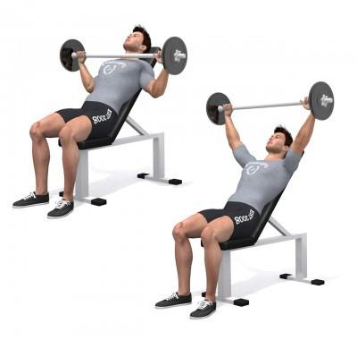 Bench press - Barbell Set 1 12 x 84 kg Set 2 8 x 93 kg 8 x 102 kg Borst - Triceps, Voorkant schouders Lig op je rug op de vlakke bank.