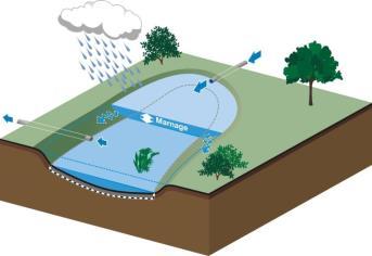 Infiltratiebekken Bekken met oppervlakteafvoer (met sleuf of steenbestorting) Bekkens met opeenvolgende opslag (afhankelijk van hevigheid stortbuien) 29 Bovengronds water recupereren en