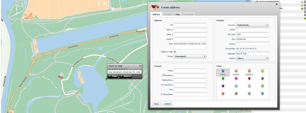 Mapcodes Met WEBFLEET 2.20 kunt u, naast een postadres, en lengte- en breedtegraden, nu mapcodes gebruiken om adressen en orderbestemmingen te maken.
