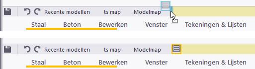 Pas nu de grootte en de vorm van de commandoknop modelmap aan: Commando Tekeningenlijst We gaan nu het commando Tekeningenlijst toevoegen. 23.