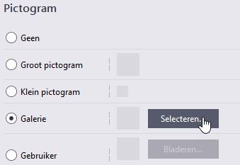 35. Om een pictogram toe te voegen, selecteert u de optie Galerie en klikt u op de knop Selecteren...: 36.