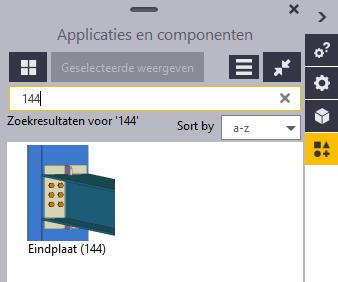 3. Zoek nu een systeemcomponent op die u wilt toevoegen aan uw eigen groep, bijvoorbeeld Eindplaat (144): De zoekopdracht gebruikt de volgende regels: Niet-numerieke zoektermen vinden gedeeltelijke