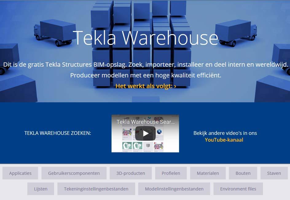 3.8 Inhoud van Tekla Warehouse gebruiken Tekla Warehouse is een onderdeel van de Tekla Online Services en biedt toegang tot een groot scala aan online inhoud die u in uw Tekla Structures modellen