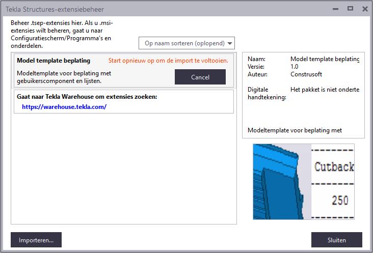 Klik in de database Applicaties en componenten op Toegang tot geavanceerde functies > Extensies beheren > Extensiebeheer, het volgende dialoogvenster verschijnt: 11.