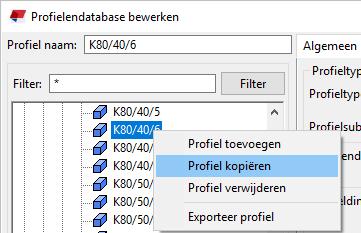 Klik op de knop OK, het profiel wordt uit de database verwijderd. Profielen toevoegen aan de profielendatabase Een kokerprofiel 80/40/6.