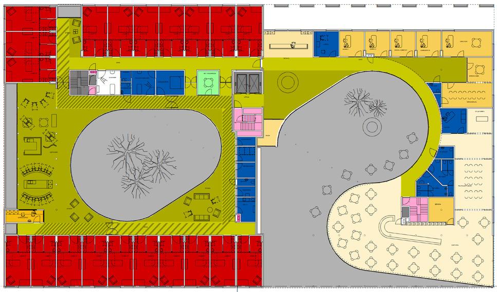 ..) buitenwereld (stedelijk en sociaal weefsel, ecologie, duurzaam bouwen,...) Het leidt tot compacte gebouwen met boeiende circulatiepatronen met wisselende prikkels.