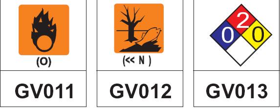De pictogram is zwart op een witte achtergrond BORD CODE Vendor code (Altec) Gevaar GHS01 109048 Explosief GHS02 109048 Ontvlambaar GHS03 109048