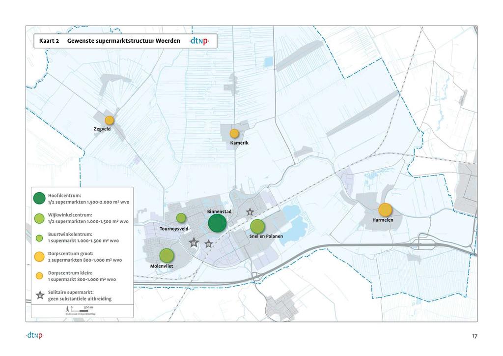 Kaart 2 Gewenste supermarktstructuur Woerden - n Zegveld Ka me rik Hoofdcentrum: 1/2 supermarkten 1.500-2.000 m 1 wvo Wijkwinkelcentrum 1/2 supermarkten 1,000-1.